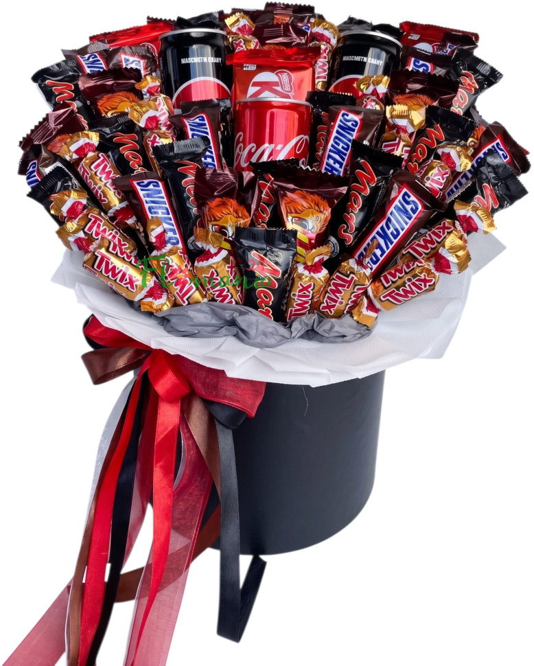 Шляпная коробка с конфетами и Coca-Cola «Сладкий премиум»